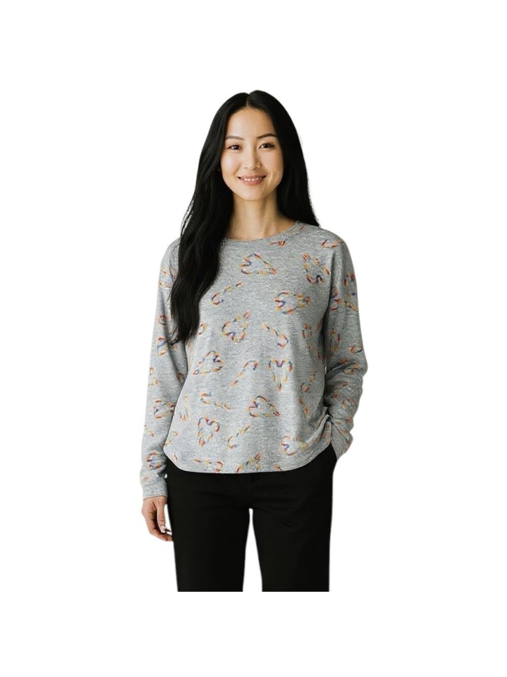 Victoria’s Secret PINK Women’s M Gray Long Sleeve Rainbow Candy Cane Heart Top